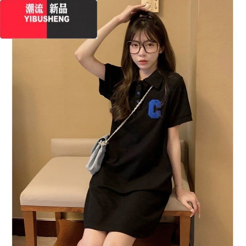 YIBUSHENG微胖mm300斤大码甜辣风polo领连衣裙女装季韩版宽松显瘦T恤裙子图片