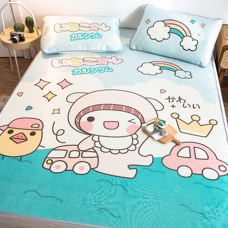 家柏饰(CORATED)凉席三件套冰丝席1.8m床可折叠可水洗1.5米夏季席子1.2夏天 LM-小欢喜（配送枕套） 1.8m（6英尺）床