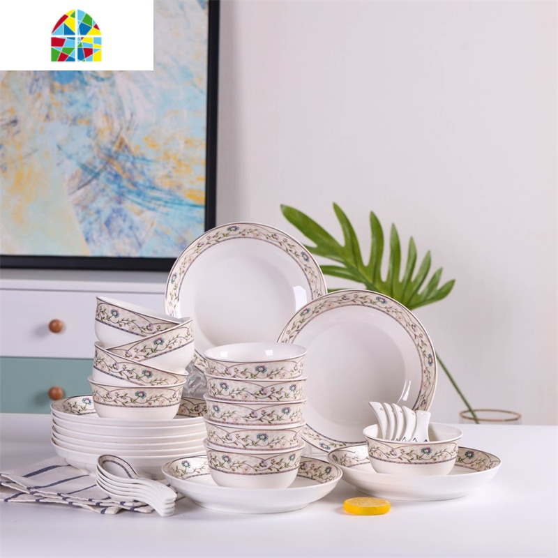 景德镇碗碟套装家用十碗十盘陶瓷单个吃饭碗盘子 碗碟