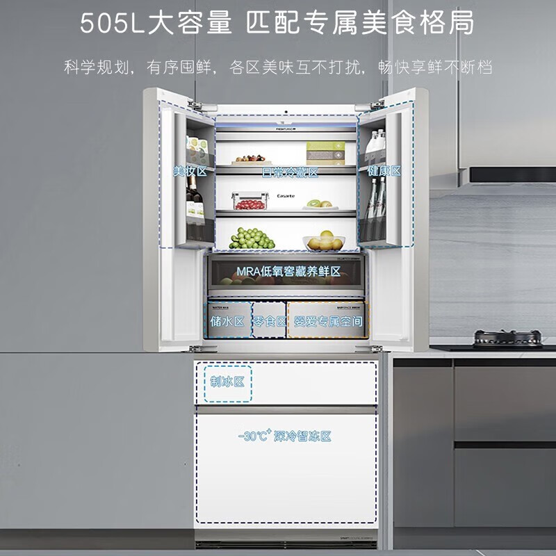 Casarte卡萨帝冰箱505升平嵌零嵌入式法式多门冰箱低氧窖藏自动制冰母婴超薄白色电冰箱505WGCFDM4WKU1高清大图