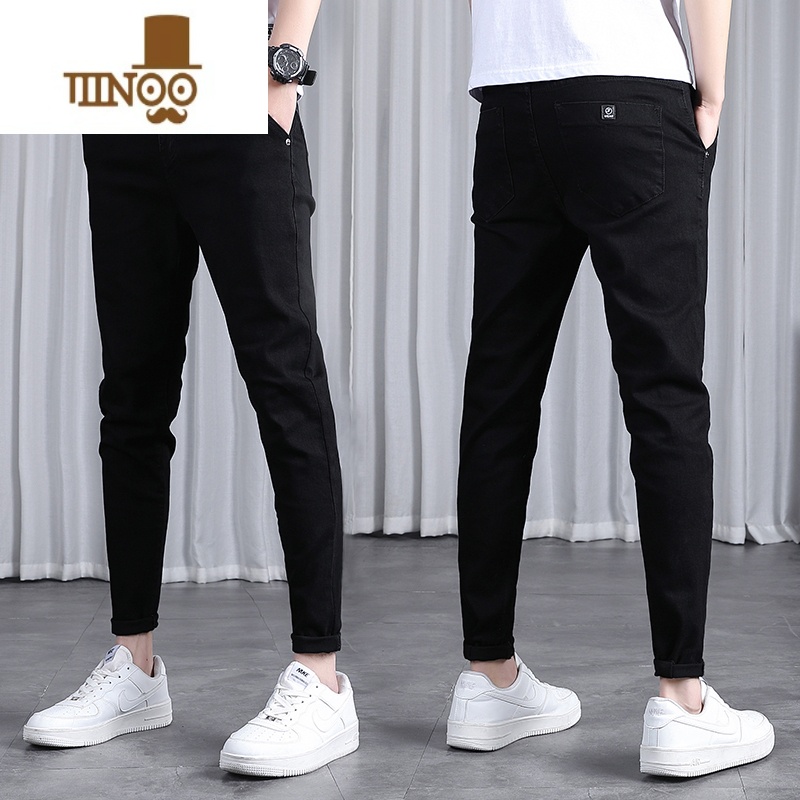 YANXU夏季薄款牛仔裤男士修身小脚潮牌2023新款九分锥形休闲长裤子男款高清大图