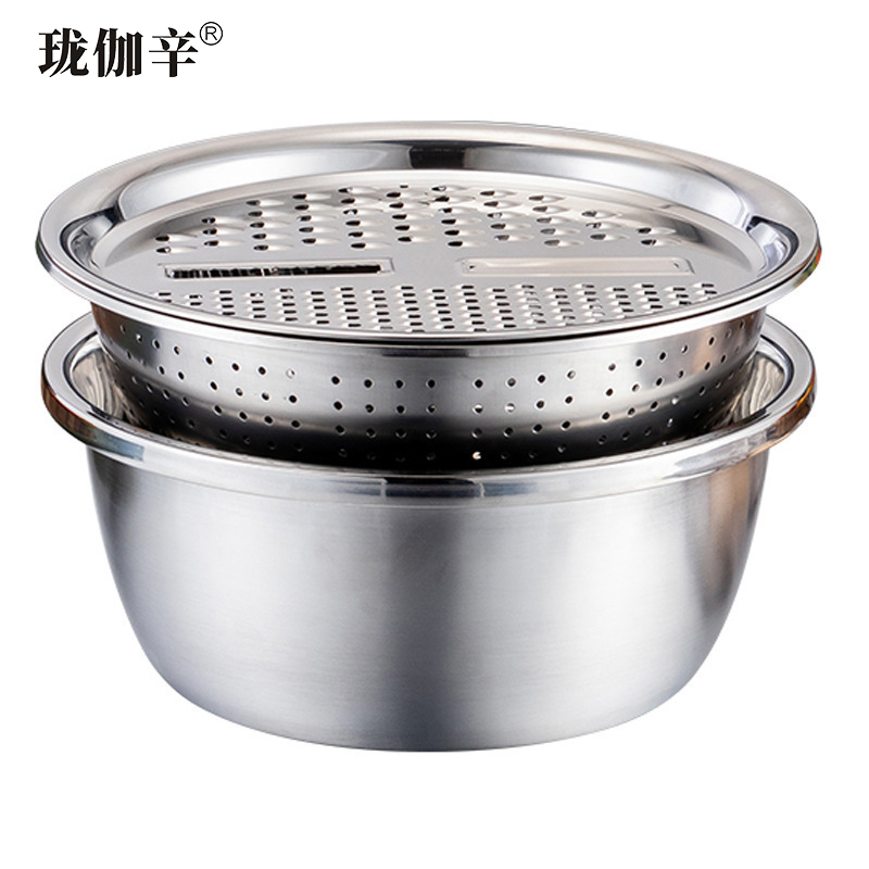 珑伽辛 不锈钢洗菜盆沥水盆刨丝器 28cm三件套/套高清大图
