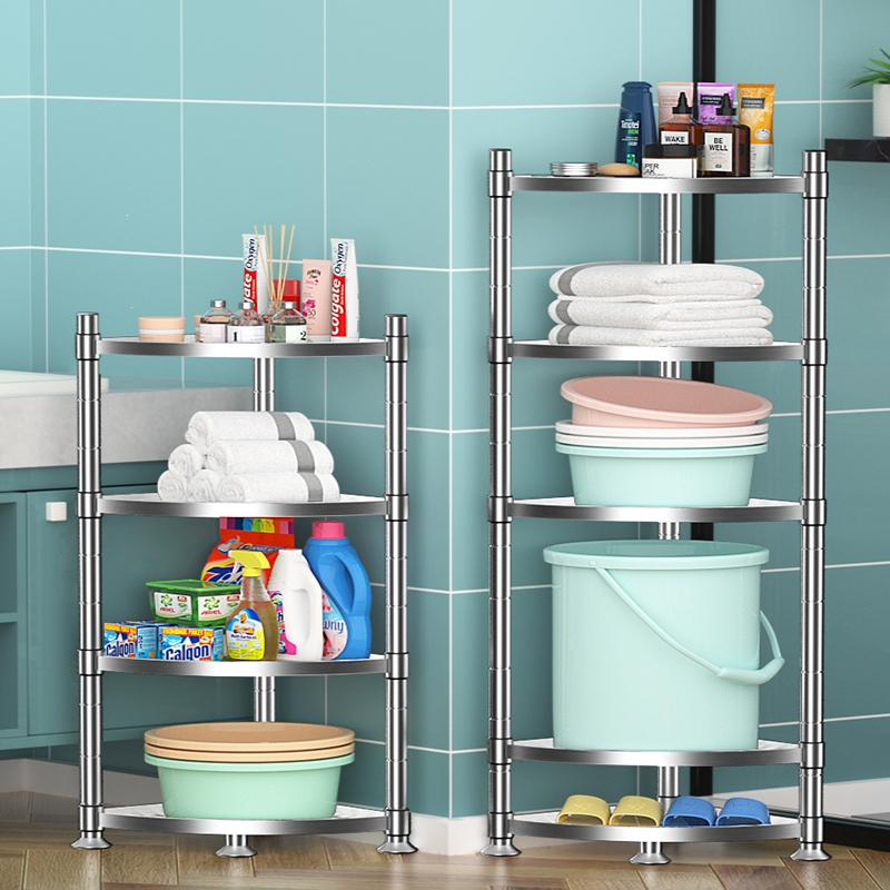 304不锈钢浴室脸盆架落地式三角架卫生间置物架厕所转角收纳架子