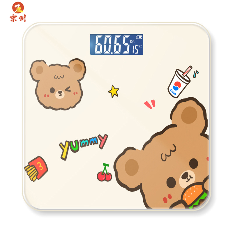 京州家用智能电子秤玻璃体重秤成人人体秤称重计跨境-汉堡熊26*26CM usb款 360°全包泡沫保护高清大图