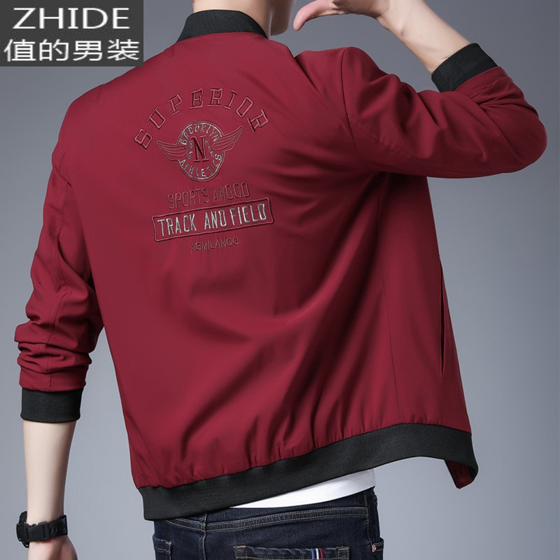 成熟稳重男装外套中年男士春装上衣服夹克爸爸牛本命年红色夹克视频
