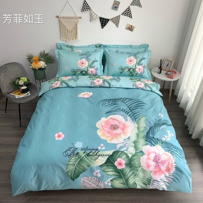 美帮汇中式床上四件套中国风全棉全棉被套田园1.8m床上床单2.2×2.4双人 芳菲如玉 1.8床四件套【被套适配200*230被芯】