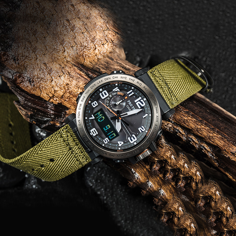 CASIO官方旗舰店卡西欧手表男 PROTREK 石英表男 双显新品限量登山太阳能六局电波户外运动表PRW-6600Y