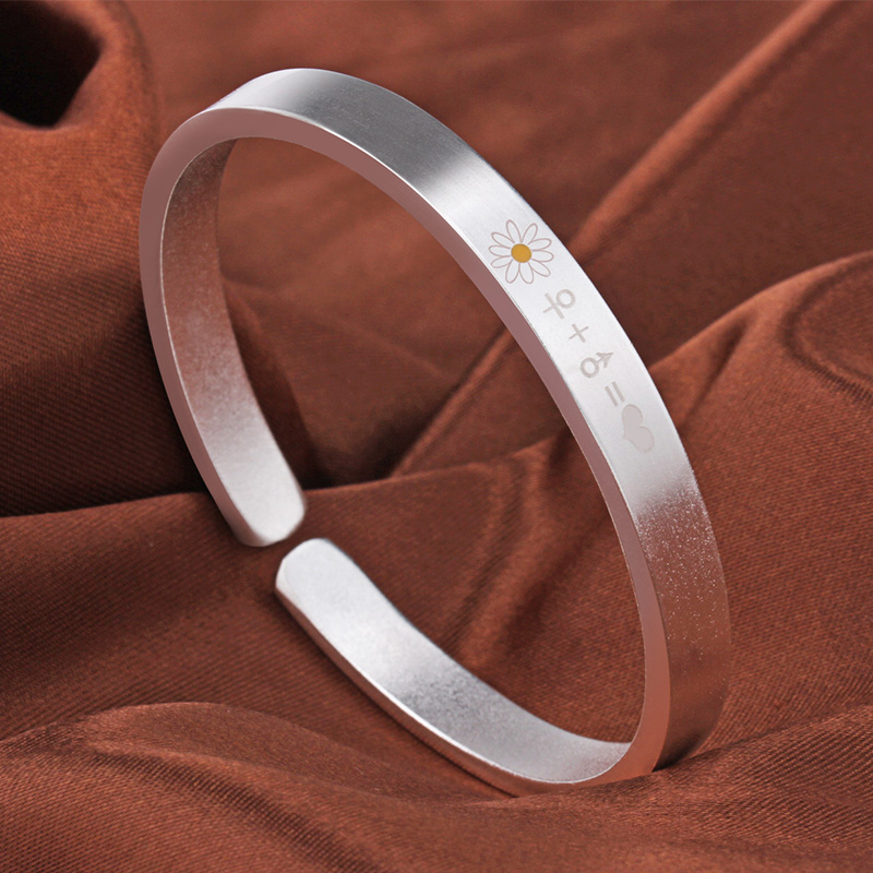 银手镯女9999纯银小雏菊开口ins小众设计磨砂年轻款银镯子送女友送女朋友老婆情人节七夕生日礼物