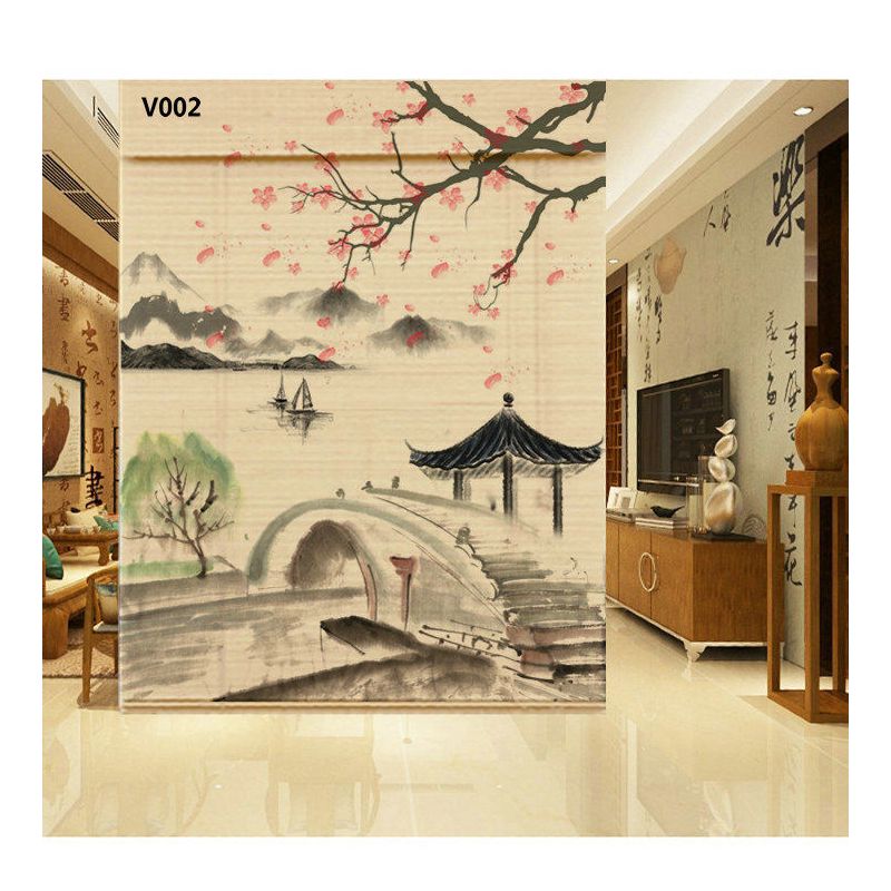 印花竹帘装饰窗帘卷帘门帘隔断百叶升降日式中式家用遮光遮阳