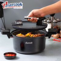 AMERCOOK阿米尔微压锅麦饭石汤锅黑色24cm 炖锅汤锅炖鸡小火慢炖低压力锅煤气灶电磁炉通用铝合金锅身5L容量