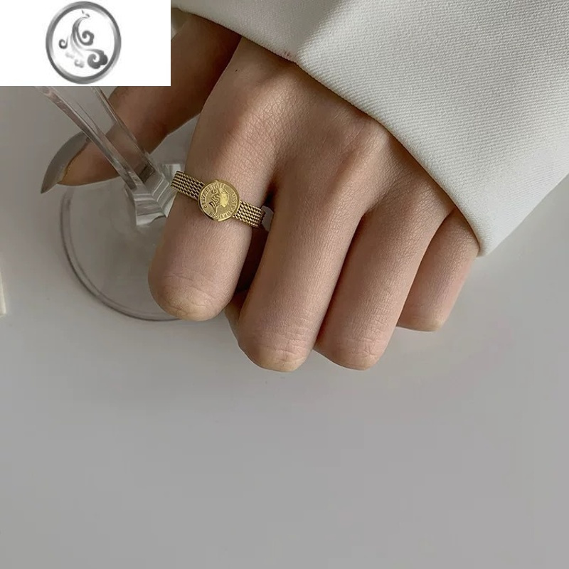 jimi洗手不用摘硬币风女王头像小众设计高级感法式复古气质中指戒指女