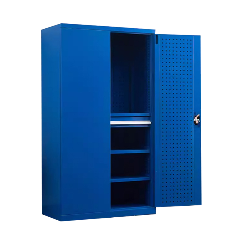 帅畅重型工具柜加厚物件工具储物柜工厂铁皮柜汽修厂零件收纳柜蓝色四层一抽带挂板高清大图