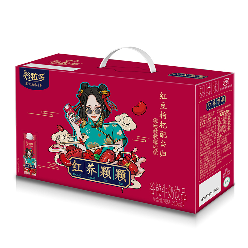 伊利 谷粒多红养颗颗谷粒牛奶饮品210g*12盒装