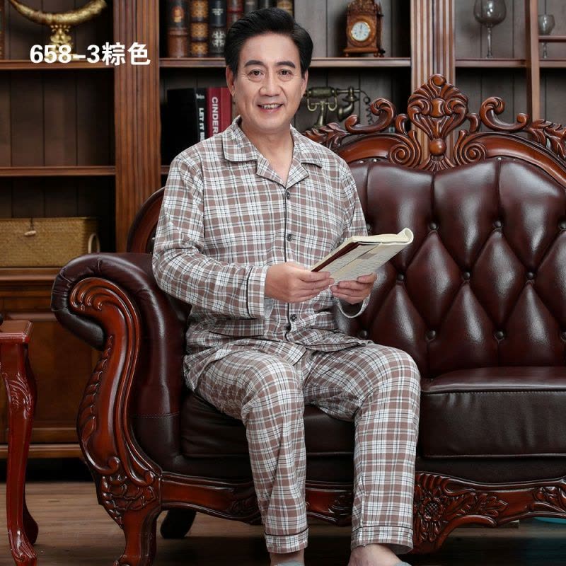 睡衣男长袖春秋款中老年爸爸加大码宽松青年男士秋冬季家居服套装图片