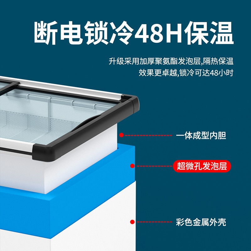 妮雪2.1米长展示冰柜商用大容量保鲜冷冻两用透明玻璃卧式岛柜冷藏超市展示柜