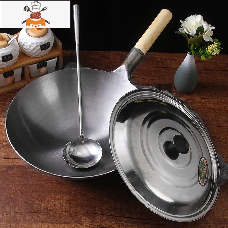 铁锅加厚大马勺厨师饭店商用炒菜锅传统老式熟铁锅家用无涂层炒锅 敬平 32cm铁把手单锅免费开锅图片