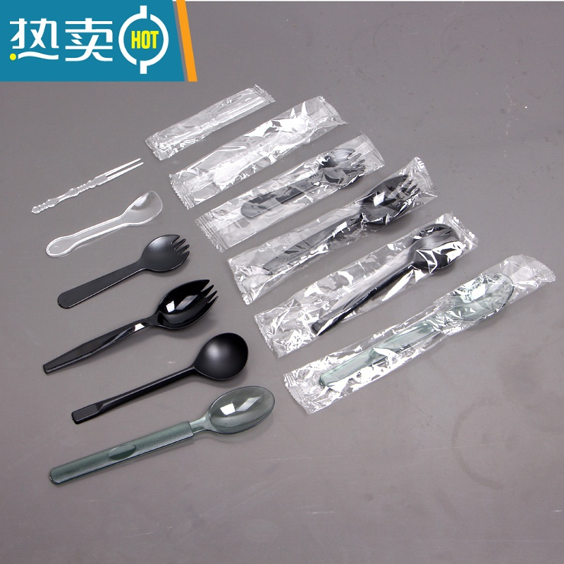 敬平水果叉透明塑料小叉子水晶点心蛋糕叉子水果签果插 黑色金龟勺 独立包装100支
