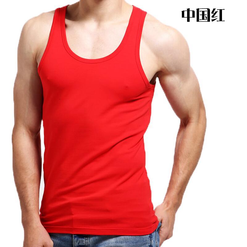 男士背心莫代尔修身跨栏背心男夏季薄款紧身打底汗衫本命年大红色