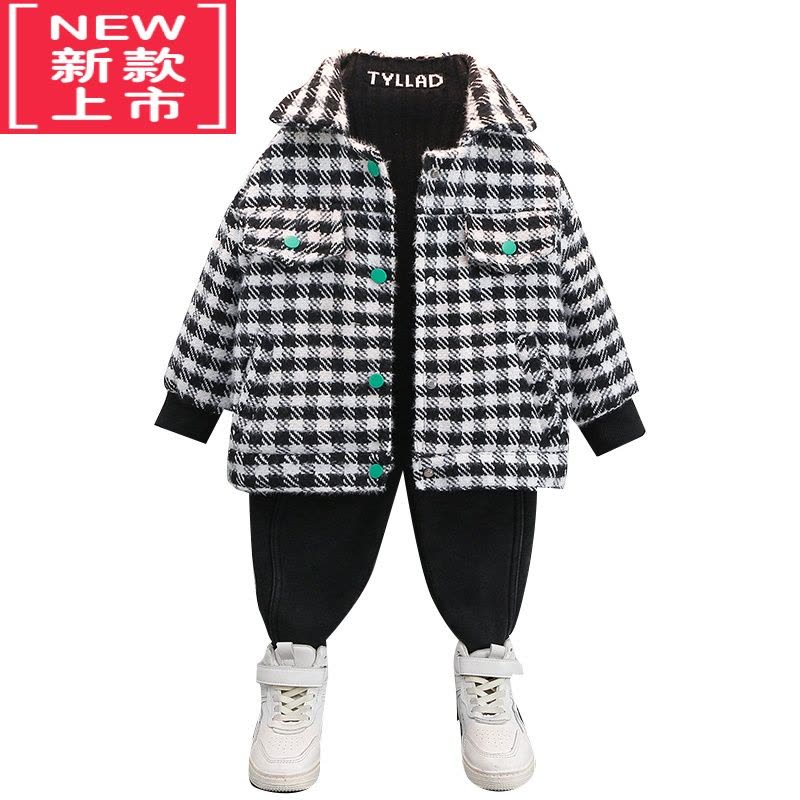 可莉允童装男童夹棉加厚外套2022新款宝宝男孩秋冬装帅气儿童毛呢棉服潮图片