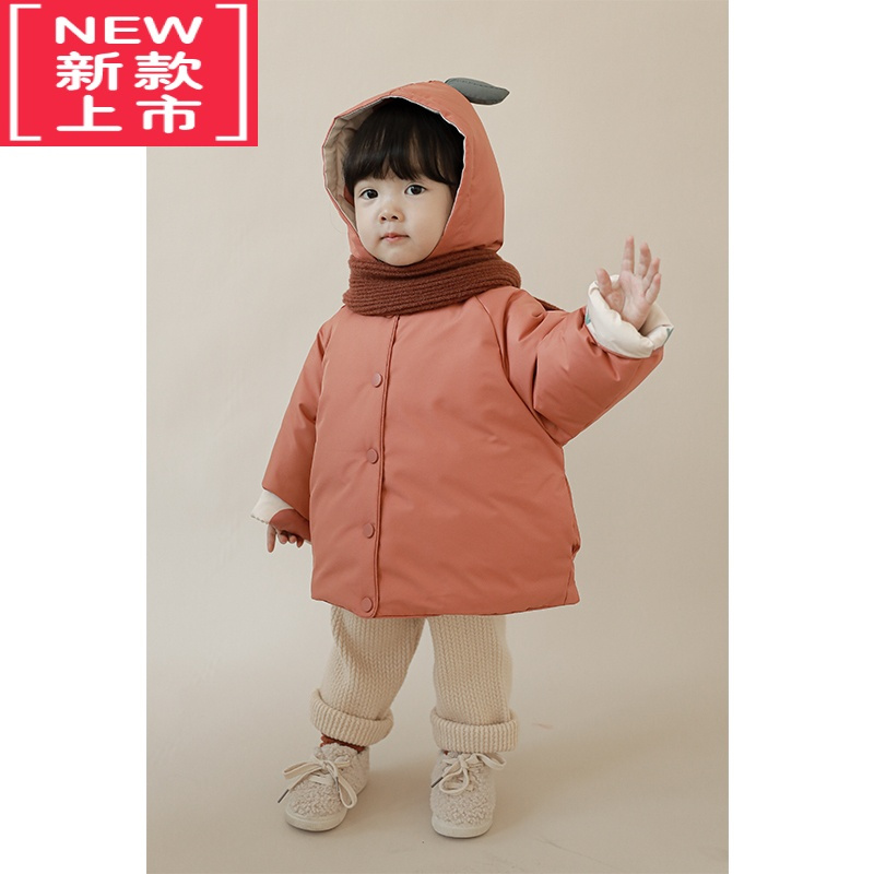 可莉允女童棉服冬季加厚保暖儿童棉衣外套两面穿洋气小宝宝棉袄连帽