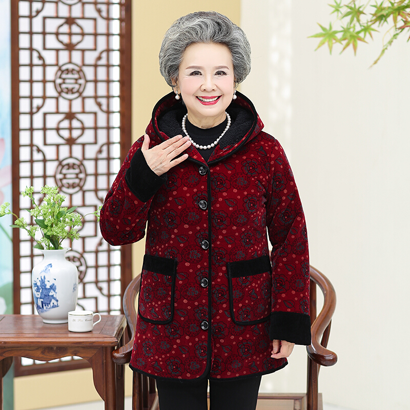迪鲁奥(DILUAO)奶奶装冬装棉衣中老年女装棉服外套60-70-80岁妈妈加绒厚款棉袄老年人衣服