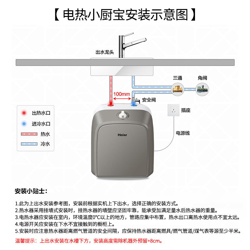 Haier/海尔电热水器ES10U小厨宝速热式电热水器10升家用上出水 厨房热水器 2000W速热储水式厨宝