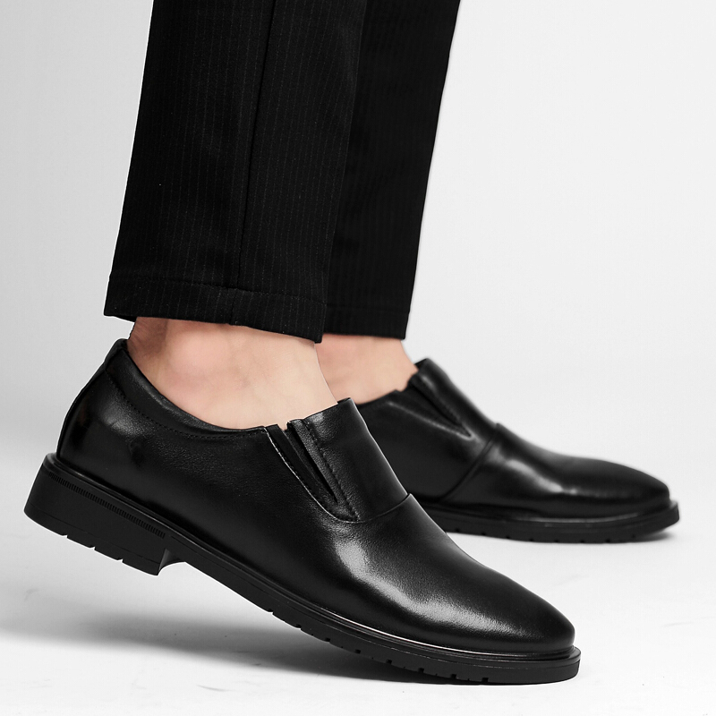 百丽牧貂日系皮鞋男真皮男鞋男士商务正装结婚礼鞋一脚蹬懒人鞋耐磨