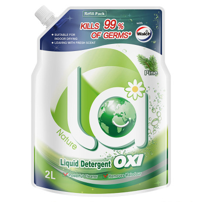 威露士la有氧洗衣液松木清香2L袋装带瓶嘴 除菌除螨 香味持久留香