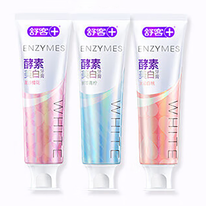 舒客(Saky)酵素美白牙膏护龈清新口气 青柠+樱花+白桃 120克3支装