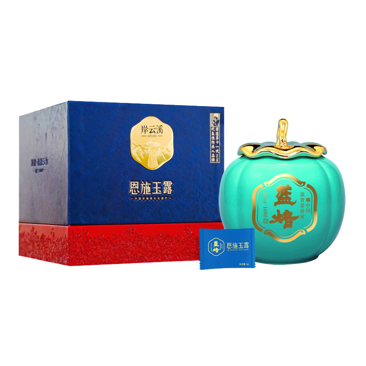 蓝焙恩施玉露 2026年新茶 明前头采特级 蒸青针形绿茶 岸云溪168克 皮质礼盒+陶瓷罐+手提袋(42*4)