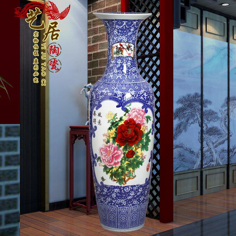 景德镇陶瓷器手绘花开富贵青花瓷瓶大号落地大花瓶客厅新房大摆件 三维工匠 1.6米备注画面高清大图