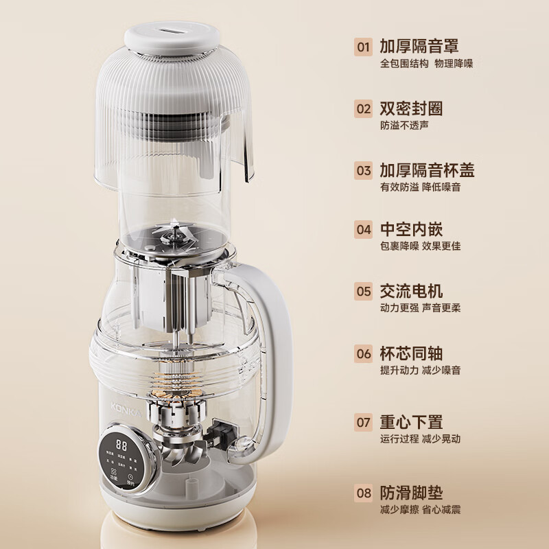 康佳(KONKA) 0.8L轻音便携豆浆机 KDJJ-0801S(H) 米黄色高清大图