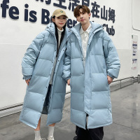JPDUN男士羽绒服秋冬情侣同款长款过膝羽绒服男中戏女宽松休闲保暖外套女_257 L 冰川蓝