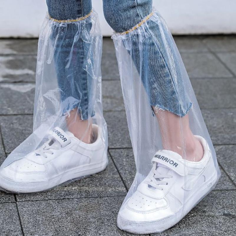 一次性鞋套外穿防雨水防滑透明塑料下雨天防雨脚套加厚-中筒透明白10只加厚耐磨/弹力束口;均码