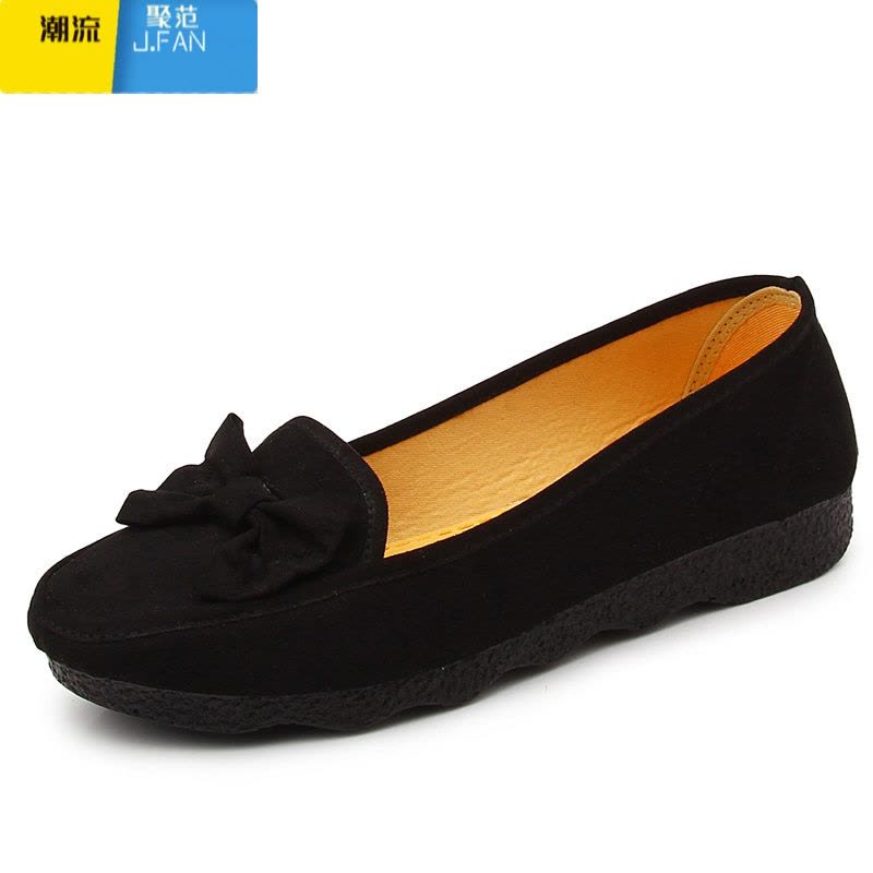聚范老北京布鞋平底女鞋单鞋浅口时尚蝴蝶结黑色工作鞋豆豆鞋孕妇图片