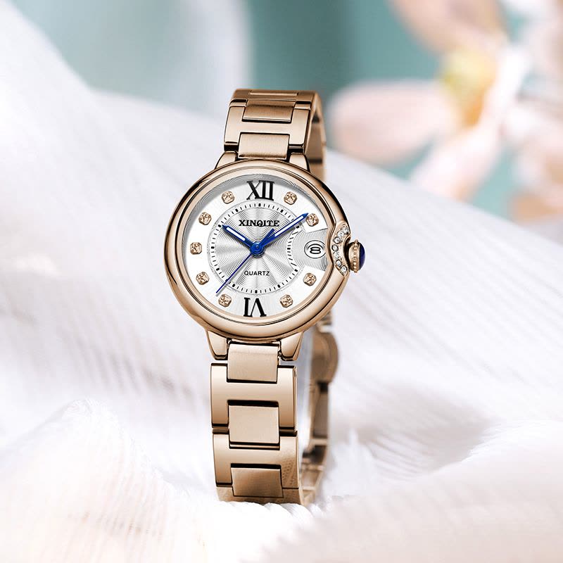 新奇特手表女生镶钻ins风小众女士手表防水时尚装饰腕表石英表钢带新款轻奢小表盘大气女表X-79图片