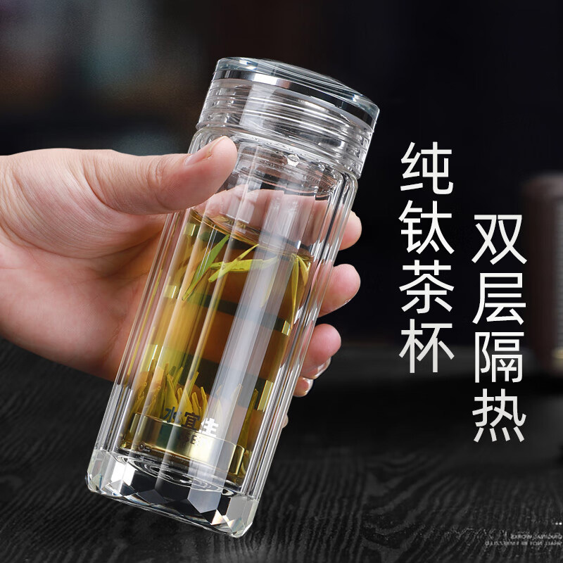 水宜生双层玻璃杯250ml礼盒装罗马柱钛晶杯G521高清大图