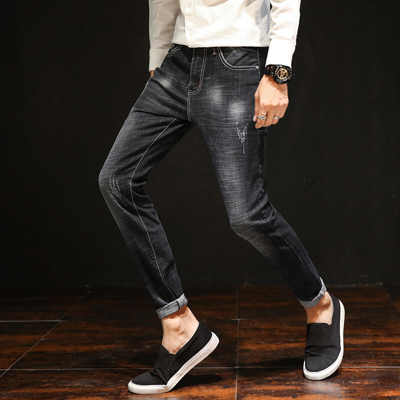 梵克公牛青年牛仔裤男薄款弹力 2021热卖帅气春季新款韩版男式黑色