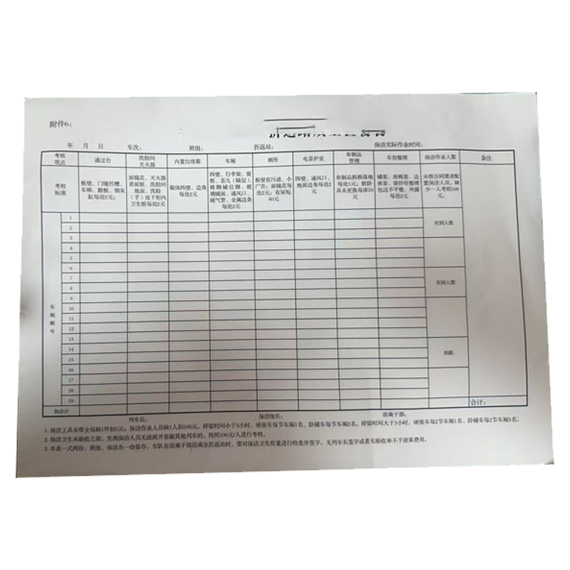 良策齐动车组列车折返保洁质量验收单210*295mm 本高清大图