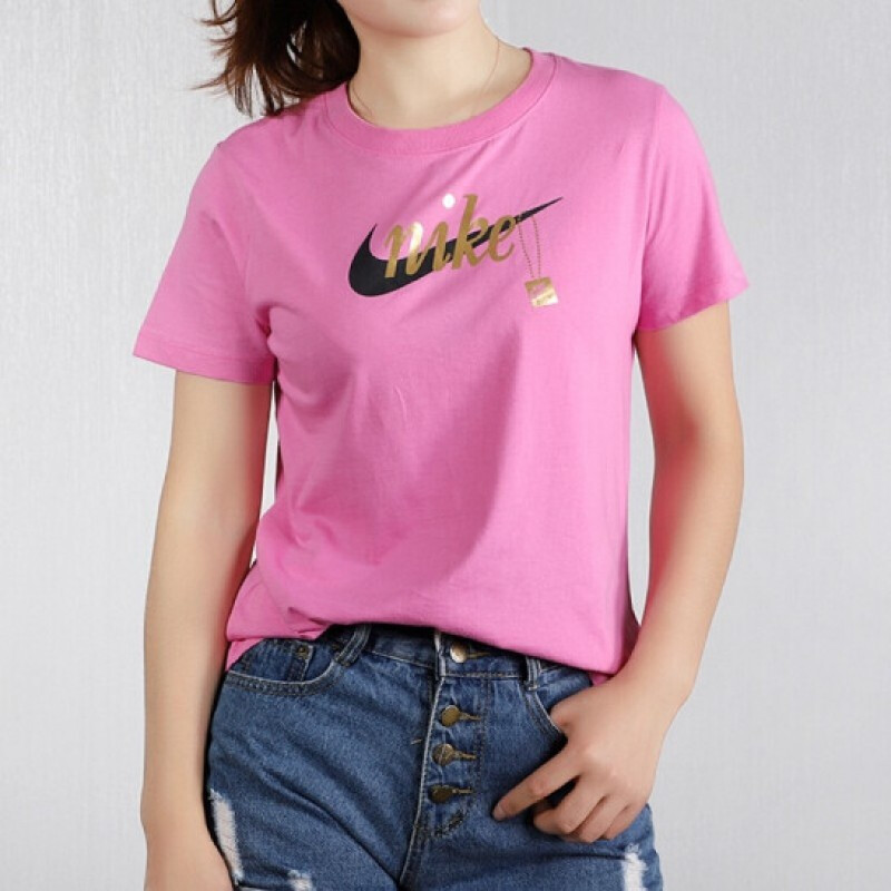 nike耐克短袖女装新款圆领休闲金色logo运动上衣半袖t恤cj7915610z