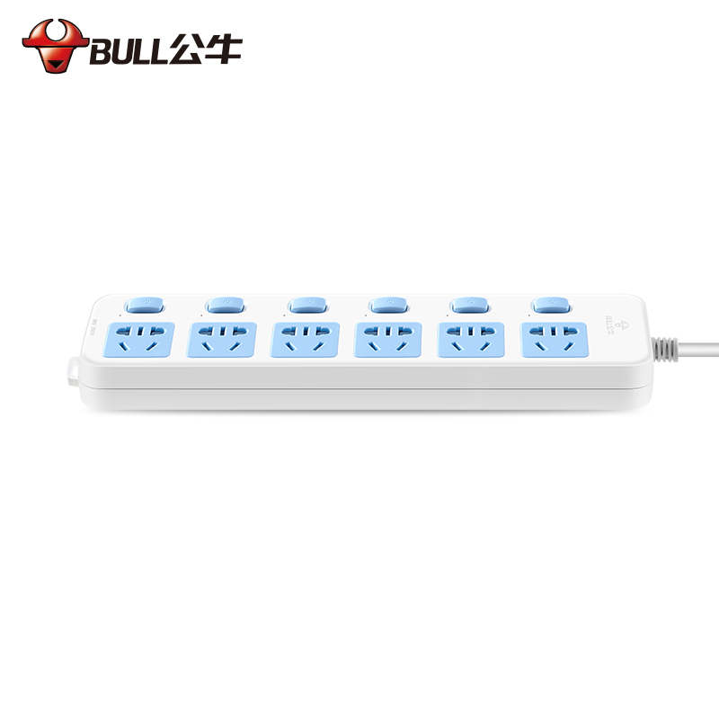 公牛(BULL)GN-317六位插孔独立开关全长1.8米新国标大孔间距线芯加粗带保护门插线板接线板拖线板