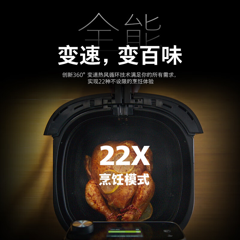 飞利浦(PHILIPS)全新变速空气炸锅8.3L大容量智能烹饪精准控温不用翻面APP智能菜谱多功能烤箱HD9880/90高清大图