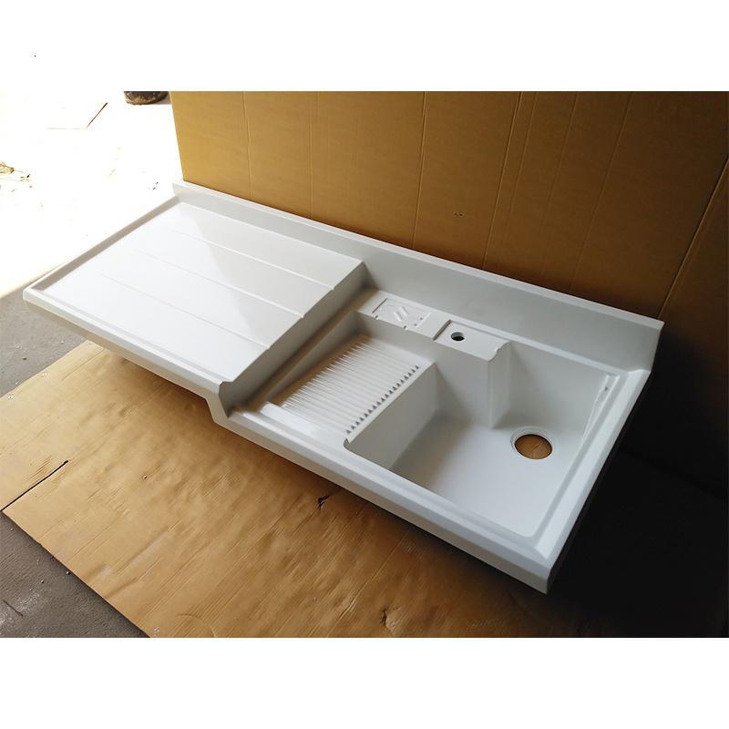 阳台洗衣池台盆 闪电客带搓衣板 一体石英石台面滚筒洗衣机阳台柜定制