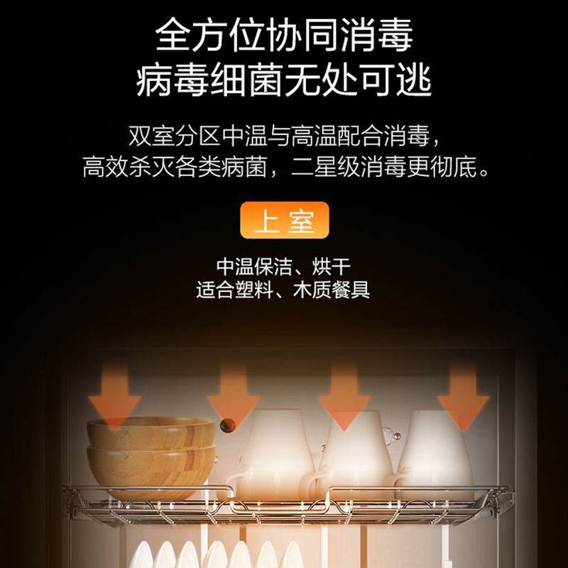 海尔统帅(Leader)100L立式消毒柜ZTP-IG10012红外线物理消毒碗柜,双室双温,二星级消毒标准,家用大容量