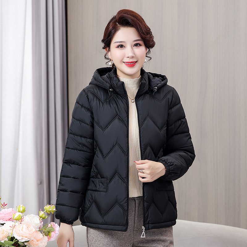 恒源祥羽绒棉服外套妈妈冬装大码中老年女装连帽短款棉衣中年保暖