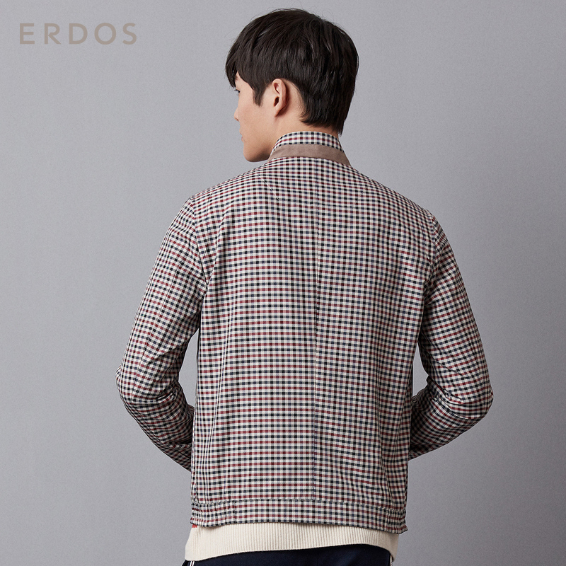 ERDOS 新款男士立领格纹夹克拉链短款上衣外套领口一粒扣