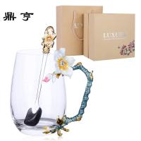 鼎亨杏花珐琅彩水杯花茶杯果汁杯子耐热水晶玻璃杯咖啡杯创意情侣