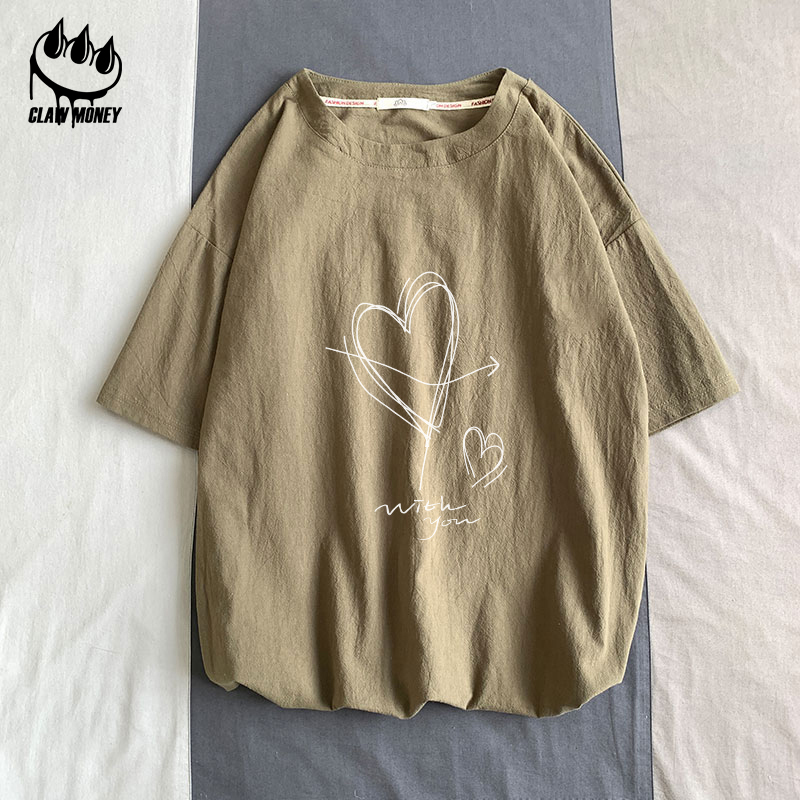 claw money百搭棉麻短袖t恤男夏季潮流休闲半袖宽松大码半袖体恤