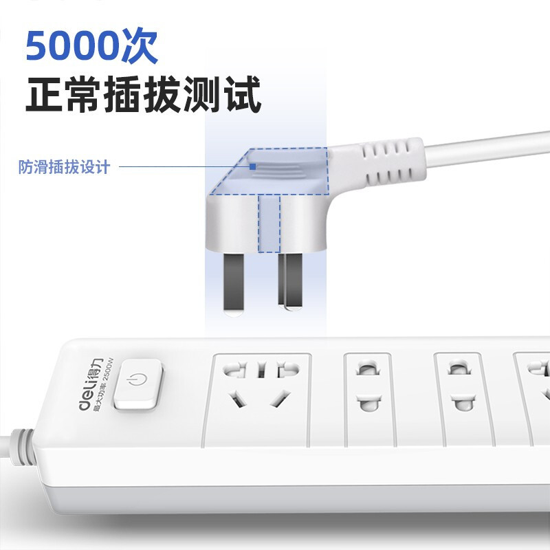得力 18163-02插座_4组合孔2米_PVC袋装(白)(只)高清大图
