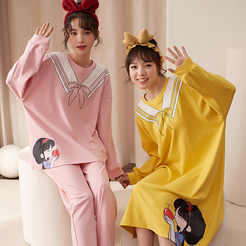 俞兆林yuzhaolin闺蜜装长袖睡衣裙女秋季新款卡通学生可爱圆领家居服